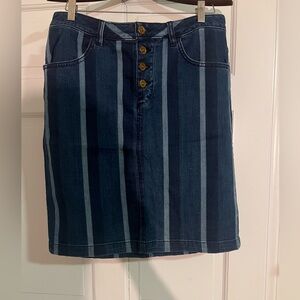 Striped Denim Skirt with Button Detail
